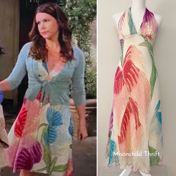 FLAWED GEM Rare Early 2000s Silk Midi Dress ASO Lorelai Gilmore in Gilmore Girls - Picture 4 of 16